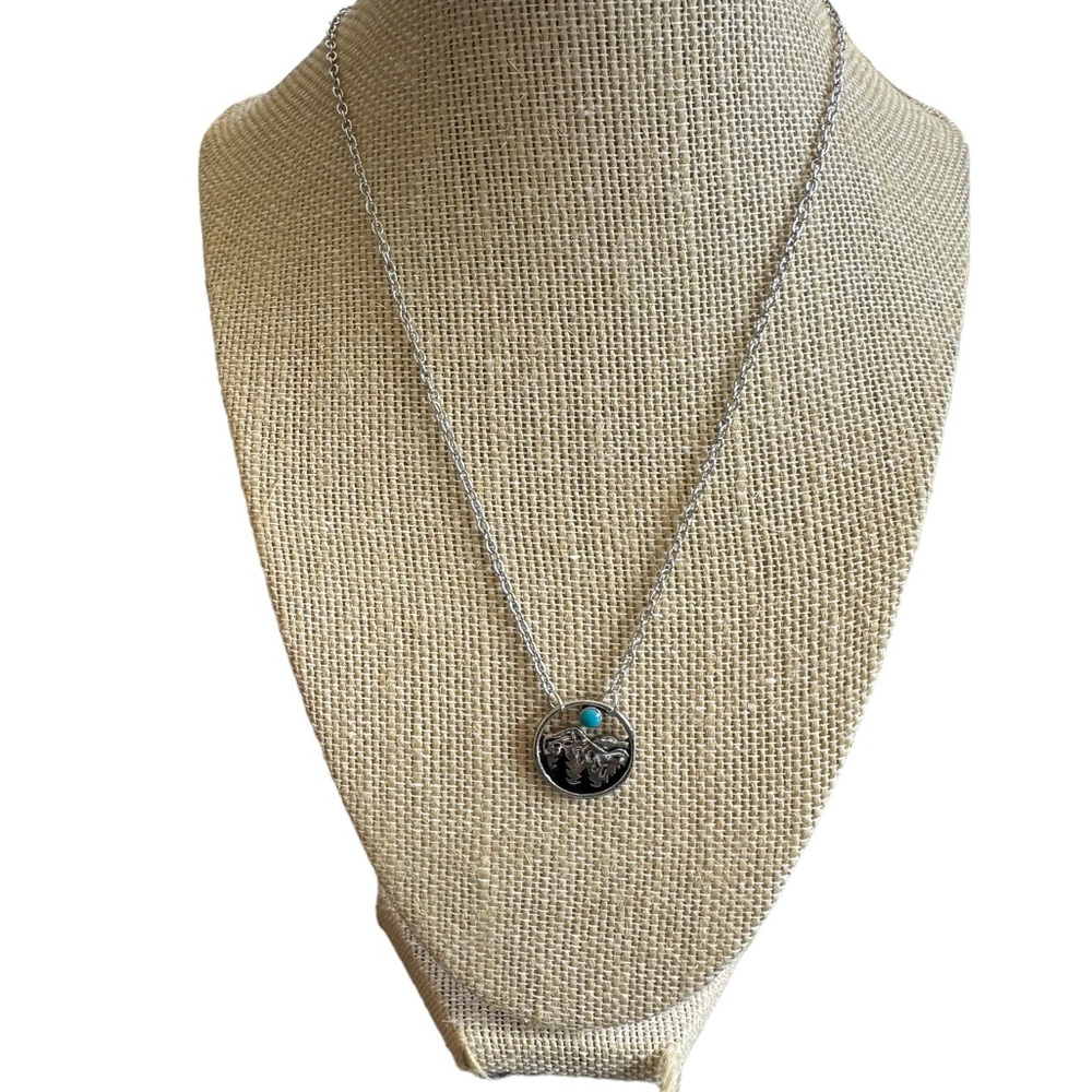 Mountain Tree Scene Silver Pendant Necklace